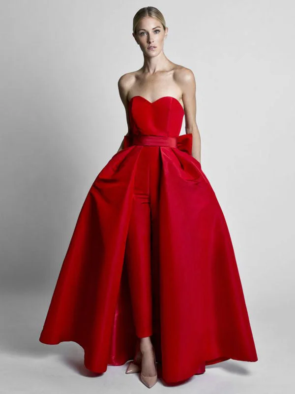 Daily Deals Gorgeous Evening Jumpsuit Ball Gown Sweetheart Neck Ankle Length Sleeveless Zipper Sash Satin Fabric Social Party Jumpsuit