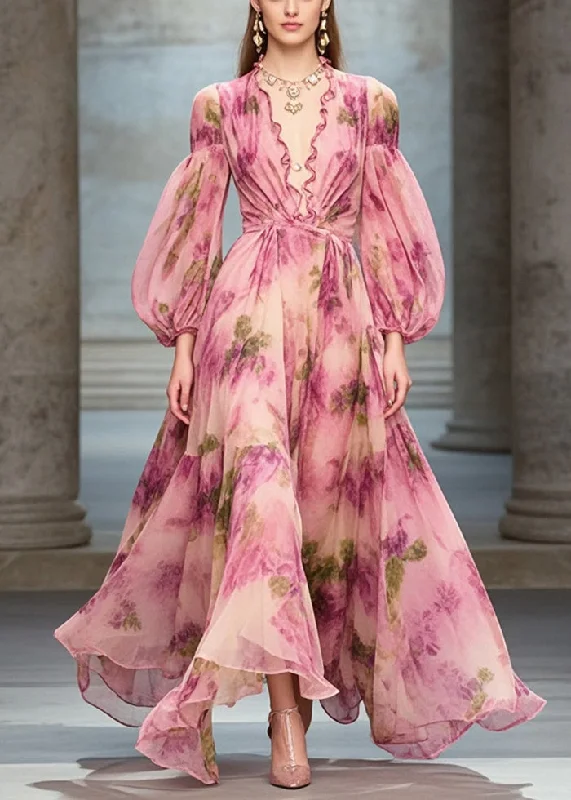 Bargain Bin statement dressElegant Rose Ruffled Print Exra Large Hem Chiffon Party Dresses Fall