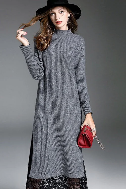 elegant maxi dressSweater Dress W/ Lace Hem