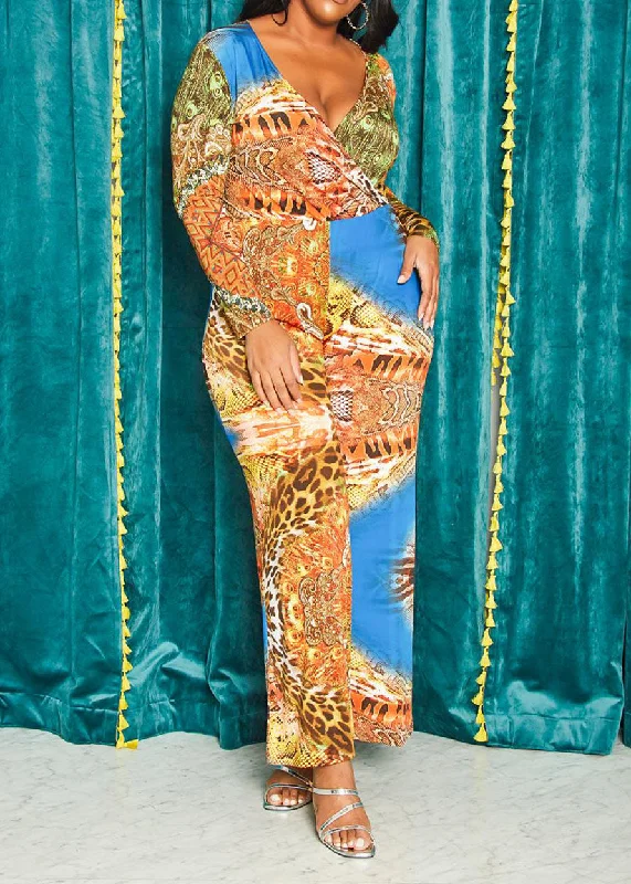 Closeout Plus Size Vibrant Animal Printed Wrap Jumpsuit