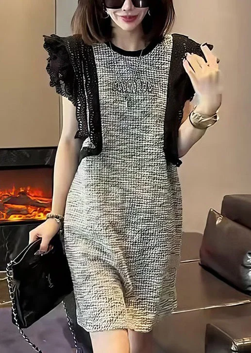 Special Buy layered dressNew Grey Ruffled Patchwork Cotton Mid Dress Summer