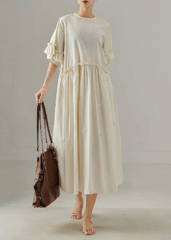 satin dressKhaki Loose Cotton Maxi Dresses Ruffled Summer