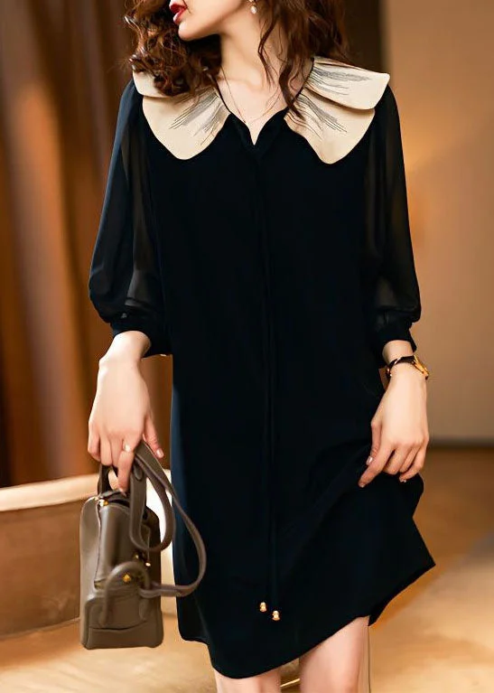 fitted cocktail dressStyle Black Peter Pan Collar Patchwork Chiffon Dress Spring