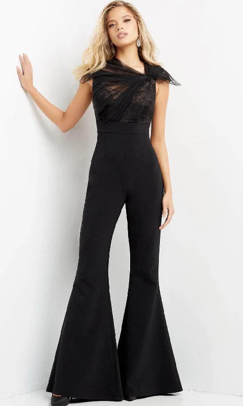 Discount Extravaganza Jovani 05676 - Ruched Asymmetric Evening Jumpsuit