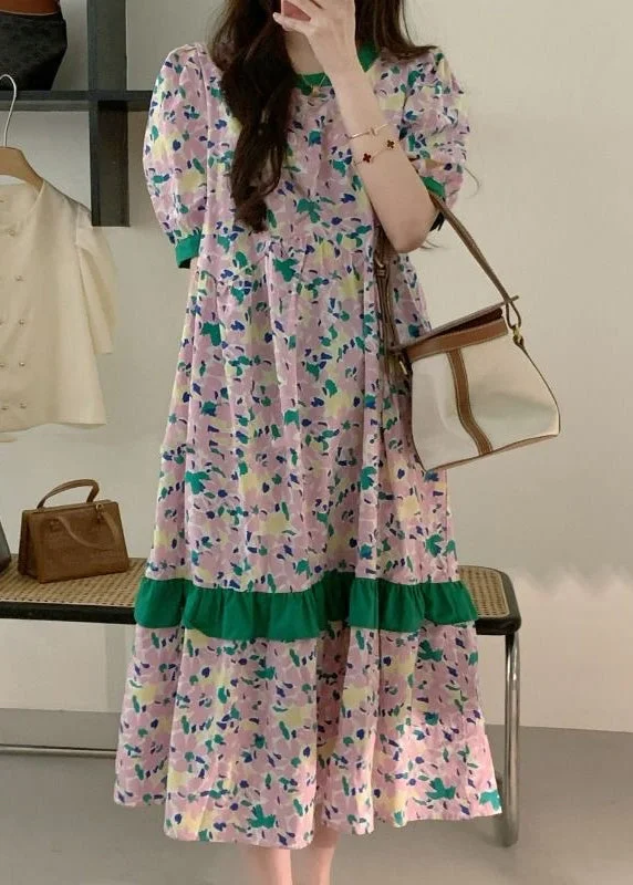 Deal Frenzy casual knit dressElegant Pink Print Patchwork Cotton Long Dress Summer