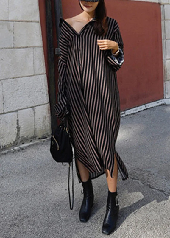 Quick Sale satin midi dressClassy Peter Pan Collar Striped Side Open Button Vacation Dresses Long Sleeve Quick Sale satin midi dressClassy Peter Pan Collar Striped Side Open Button Vacation Dresses Long Sleeve