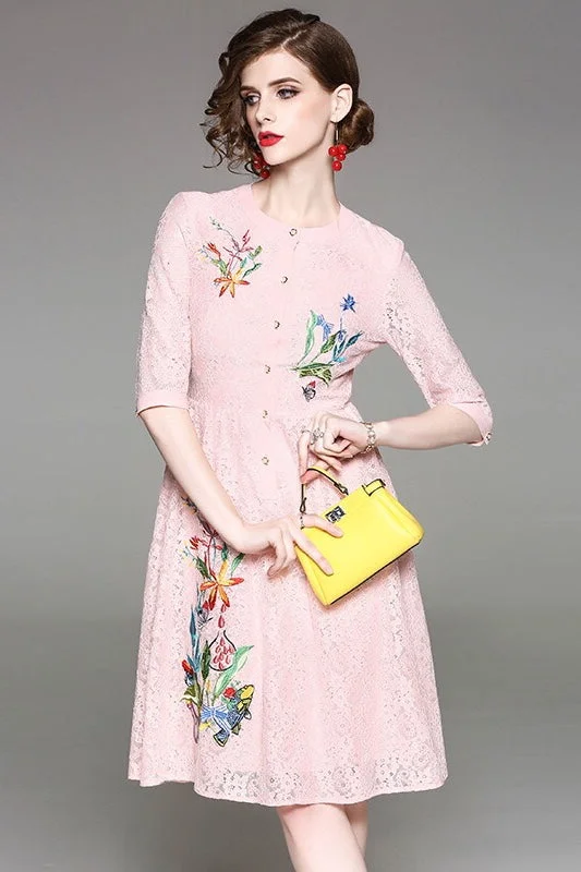 Big Discounts stylish party dressFloral Embroidered Lace Dress