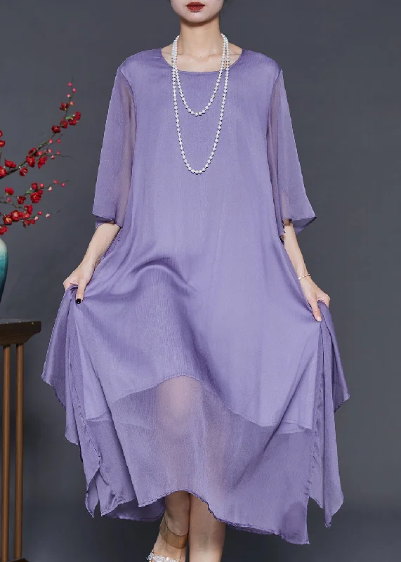 TIME-Limited Offer ashionable dressSimple Purple Oversized Side Open Chiffon Dresses Summer