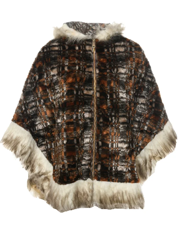 Don't Wait contemporary coatHooded Faux Fur Cape - L