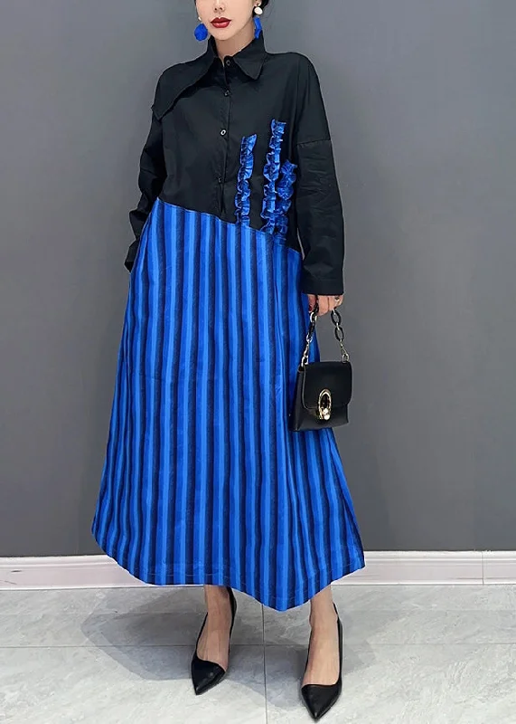 Final Markdown pleated maxi dressFrench Black Asymmetrical Patchwork Ruffled Cotton Long Dresses Spring