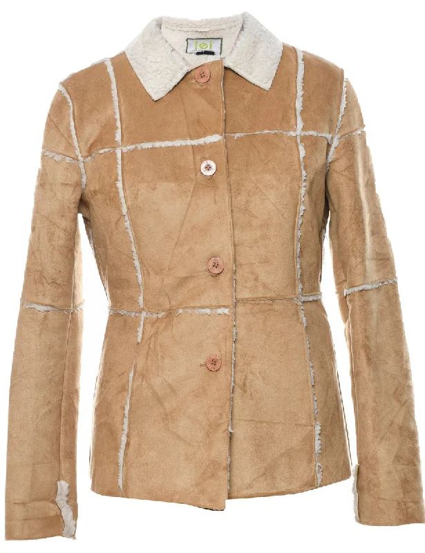 Unbeatable Prices fitted coatSingle Breasted Beige & White Faux Shearling Lined Jacket - M Unbeatable Prices fitted coatSingle Breasted Beige & White Faux Shearling Lined Jacket - M