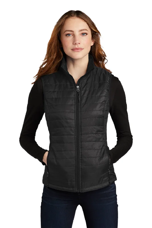 Markdown Madness fashionable outerwearPort Authority Womens Water Resistant Packable Puffy Full Zip Vest - Deep Black Markdown Madness fashionable outerwearPort Authority Womens Water Resistant Packable Puffy Full Zip Vest - Deep Black
