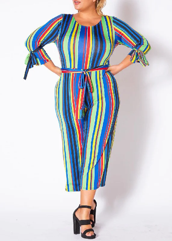 Final Clearance HI Curvy Women's Over The Rainbow Striped Jumpsuit Made In USA