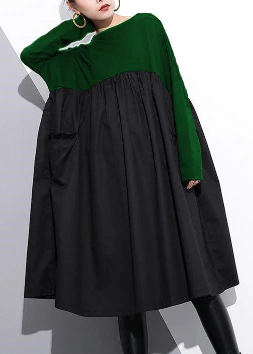 Overstock Sale modern dressstylish  green cotton shift dress plus size cotton clothing dress Elegant high waist patchwork cotton dress