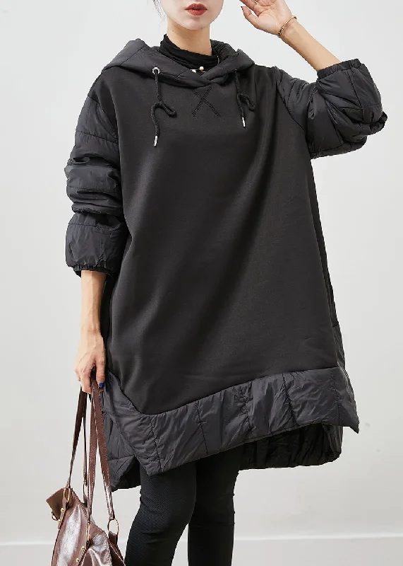 floral wrap dressWomen Black Hooded Patchwork Thick Cotton Pullover Sweatshirt Dress Fall