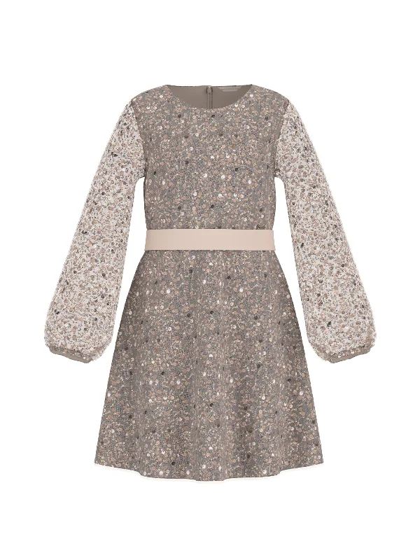 minimalistic dressGirls Sequin Tulle Dress in Beige