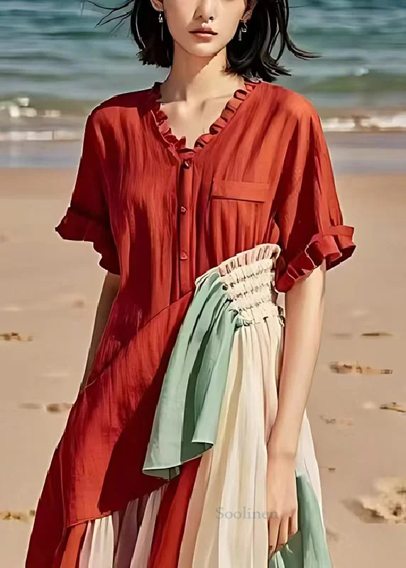 Amazing Deals textured dressArt Red Asymmetrical Patchwork Wrinkled Cotton Dress Summer Amazing Deals textured dressArt Red Asymmetrical Patchwork Wrinkled Cotton Dress Summer