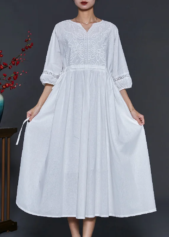Exclusive Offers floral dressBohemian White Embroidered Cotton Cinched Dress Summer