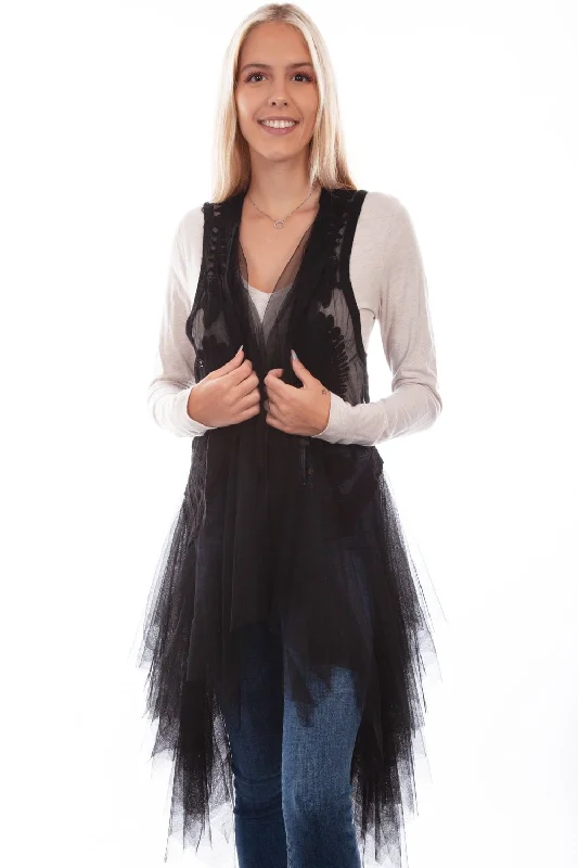 breathable jacketScully Womens Black Cotton Blend Tulle Layered Duster