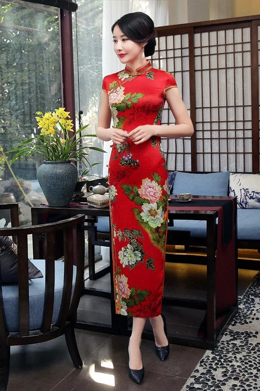 sleek midi dressFloral Print Long Qipao Dress