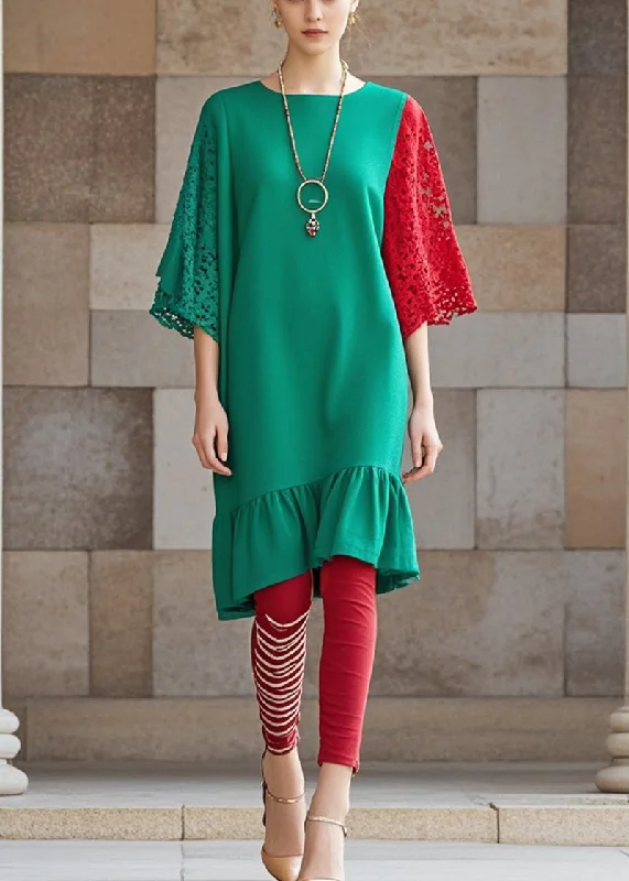 boho-chic dressBohemian Green Ruffles Patchwork Lace Dresses Fall