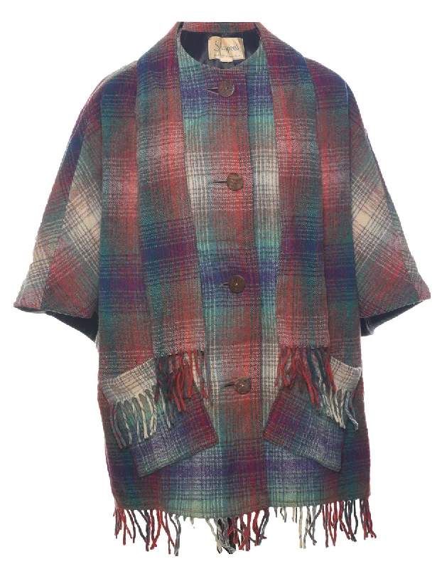 Massive Deals premium coatChecked Fringed Cape - M