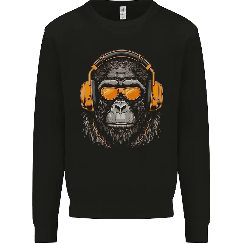 minimalistic workout hoodieA Gorilla with Headphones Music DJ Mens Sweatshirt Jumper