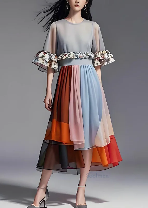 Act Fast formal dressLoose Colorblock Ruffled Organza Patchwork Chiffon Long Dresses Summer Act Fast formal dressLoose Colorblock Ruffled Organza Patchwork Chiffon Long Dresses Summer