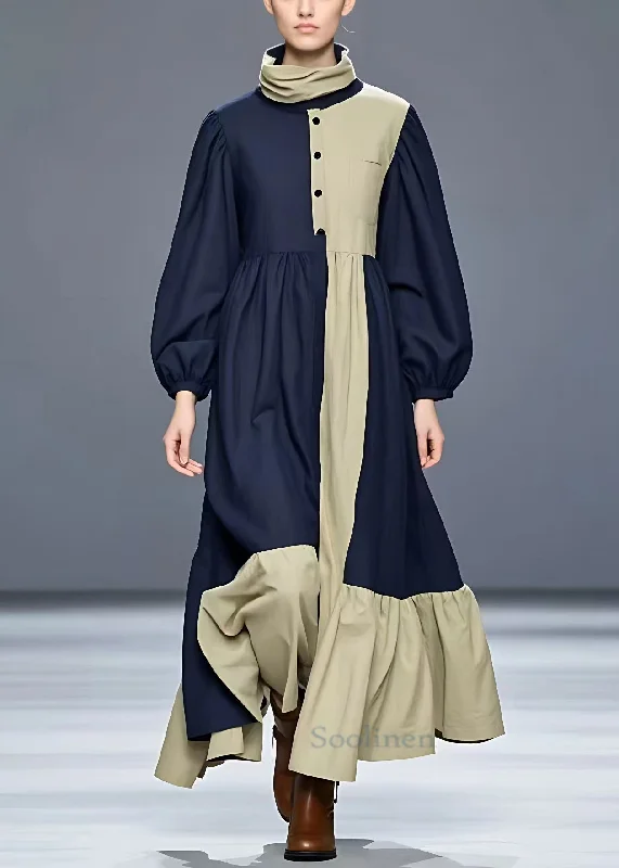 Online Only cocktail dressElegant Navy Turtleneck Patchwork Cotton Maxi Dress Long Sleeve Online Only cocktail dressElegant Navy Turtleneck Patchwork Cotton Maxi Dress Long Sleeve
