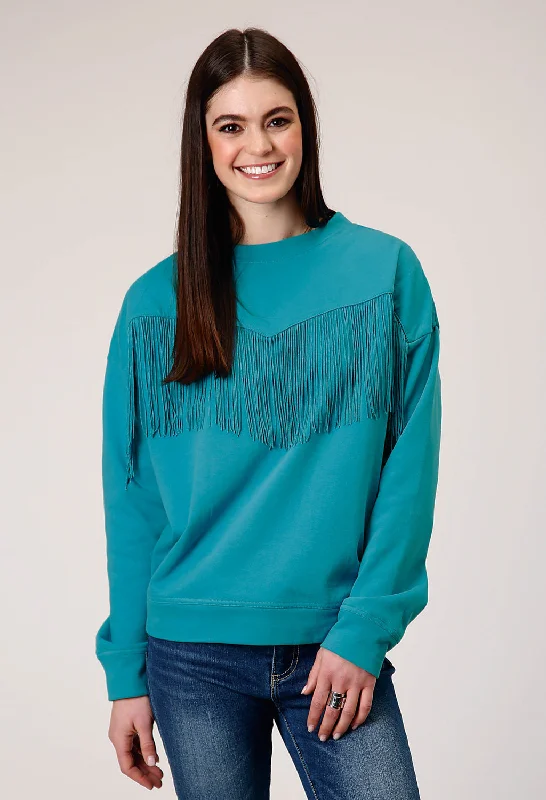 fitted coatRoper Womens Fringe Turquoise 100% Cotton Sweatshirt