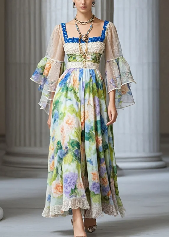 Reduced Prices fitted bodycon dressWomen Square Collar Print Chiffon Vacation Dresses Fall
