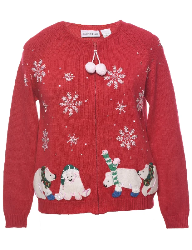 comfortable outerwearPolar Bear Design Christmas Cardigan - S