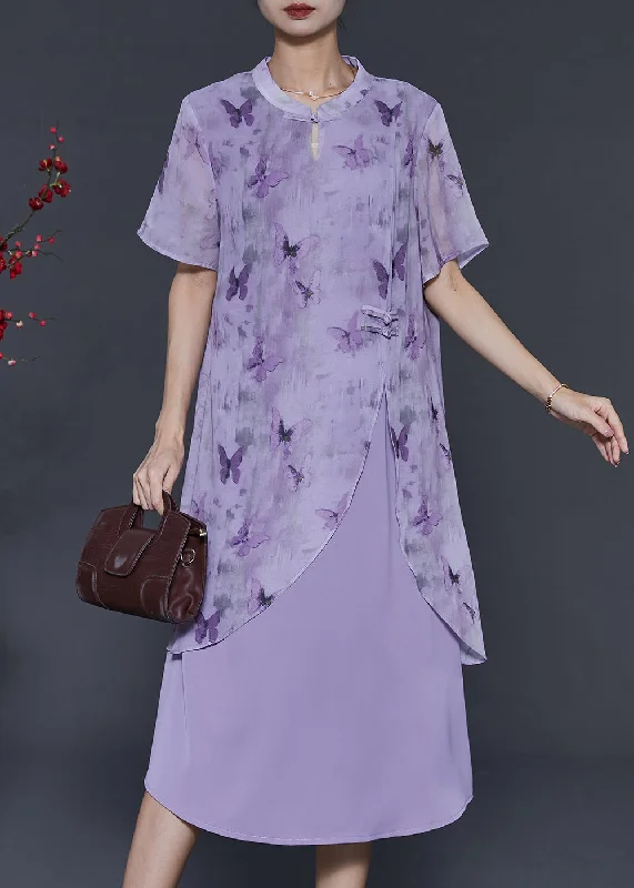 Big Discounts stylish party dressElegant Purple Butterfly Chinese Button Chiffon Fake Two Piece Dresses Summer Big Discounts stylish party dressElegant Purple Butterfly Chinese Button Chiffon Fake Two Piece Dresses Summer