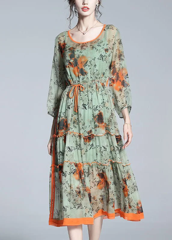 New Markdowns romantic dressFrench Grass Green Print Patchwork Drawstring Tie Waist Silk Maxi Dress Spring New Markdowns romantic dressFrench Grass Green Print Patchwork Drawstring Tie Waist Silk Maxi Dress Spring