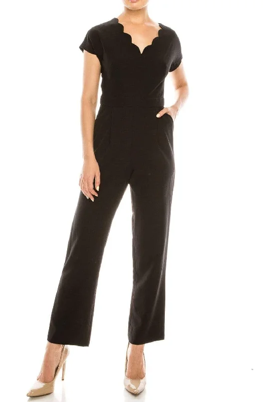 Quick Sale Maggy London - G3823M Scalloped V-Neck Jumpsuit
