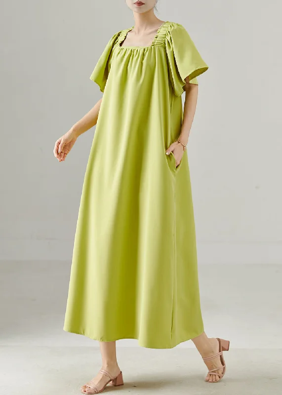 trendy mini dressOrganic Green Slash Neck Oversized Cotton Long Dresses Summer