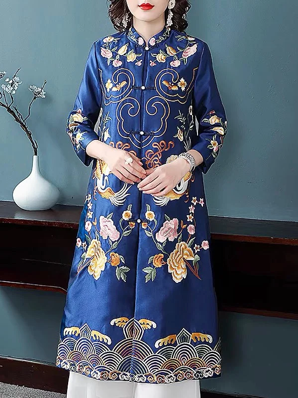 puff sleeve dressBirds Embroidered Qipao Dress