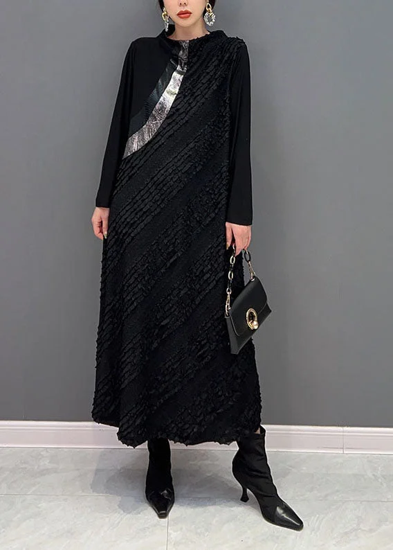 Early Access luxury dressOriginal Design Black Stand Collar Patchwork Wear On Both Sides Holiday Dress Spring
