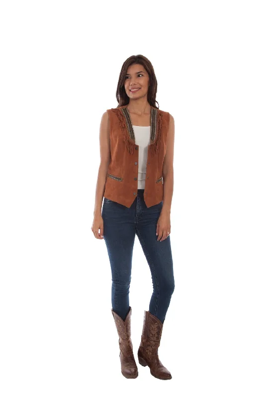 fashionable quilted coatScully Womens Rust Leather Fringe Vest