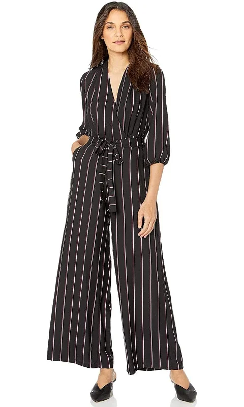 Reduced Prices Gabby Skye - 91139MG Quarter Sleeve Stripe V-Neck Jumpsuit