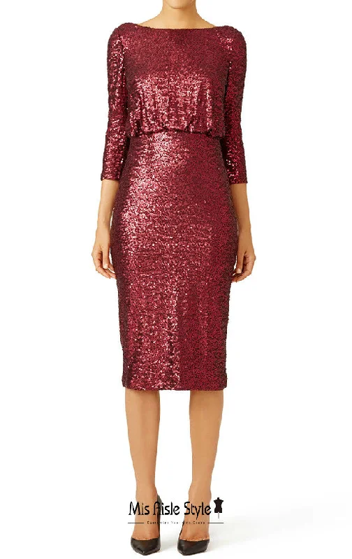 Exclusive Offers boho dressLong Sleeve Plus Size Burgundy Sequin Party Dress