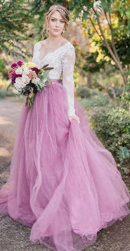 Amazing Deals casual summer dressA line Long Sleeve Colorful Wedding Dress