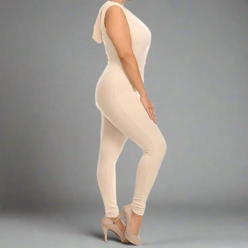 Price Reduction Hooded Ribbed Jumpsuit