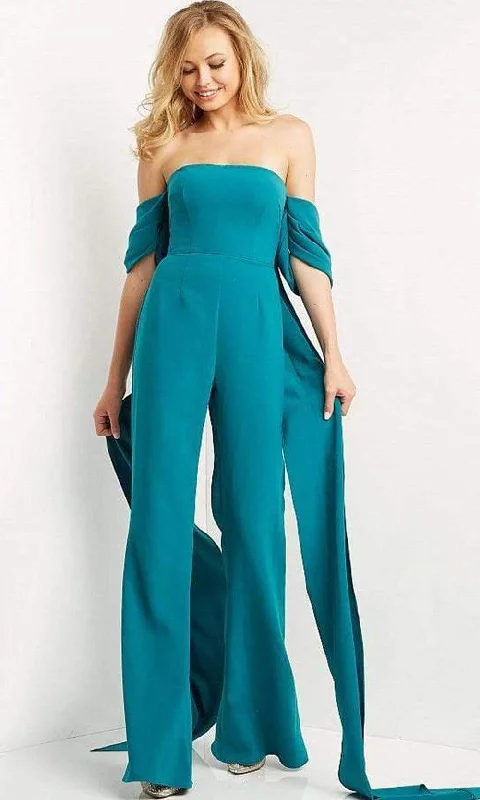 Get It Before It’s Gone Jovani - 08209 Off Shoulder Crepe Jumpsuit with Back Tail