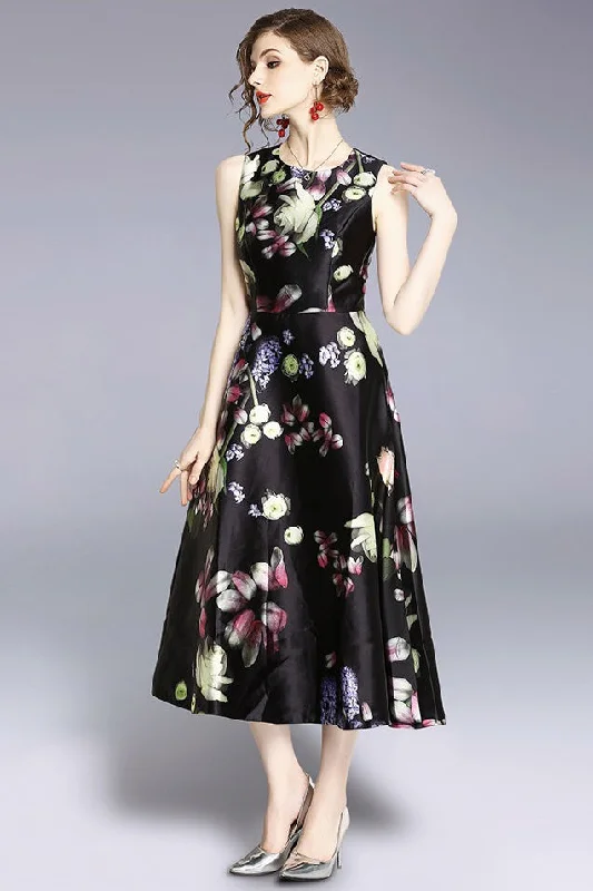 Clearance Event fitted dressBlack Floral Print Dress