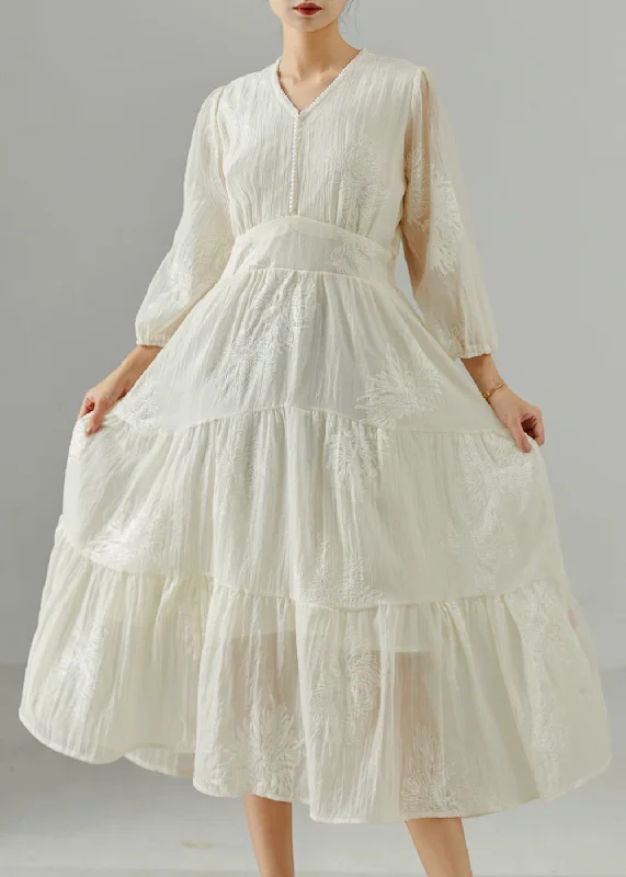 Special Offer mini dressBohemian White Embroidered Exra Large Hem Cotton Dress Summer Special Offer mini dressBohemian White Embroidered Exra Large Hem Cotton Dress Summer
