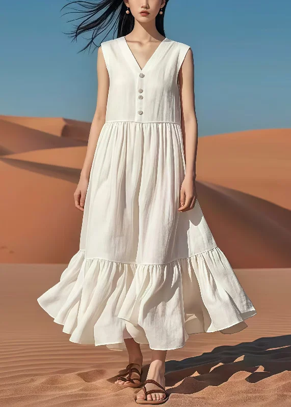 Time-Limited Offer wrap dressBoho White Silm Fit Cotton Party Dress Sleeveless