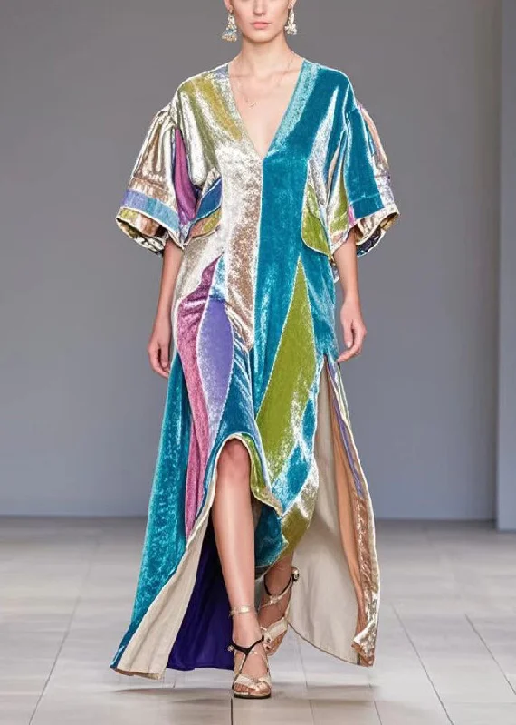 Savings Galore tiered dressCasual Colorblock Asymmetrical Side Open Silk Velvet Long Dress Fall Savings Galore tiered dressCasual Colorblock Asymmetrical Side Open Silk Velvet Long Dress Fall
