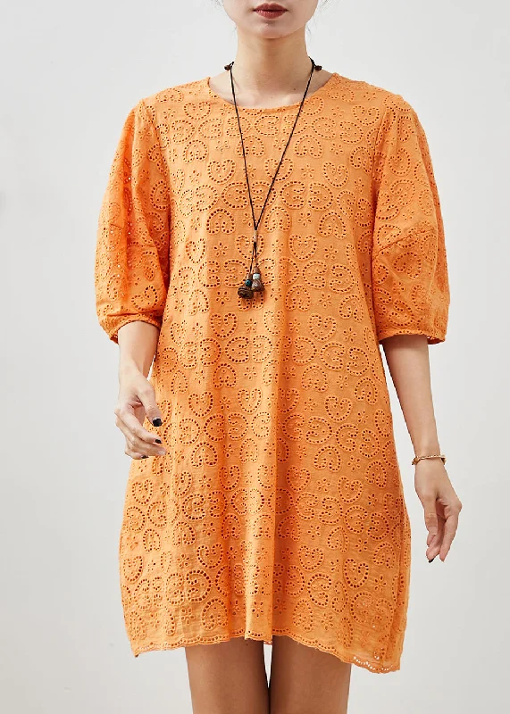 New Deals flowy evening dressItalian Orange Embroidered Hollow Out Cotton Dress Summer New Deals flowy evening dressItalian Orange Embroidered Hollow Out Cotton Dress Summer