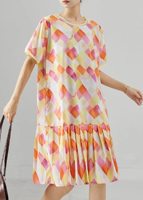 flowy evening dressItalian Yellow Oversized Print Chiffon Tea Dresses Summer